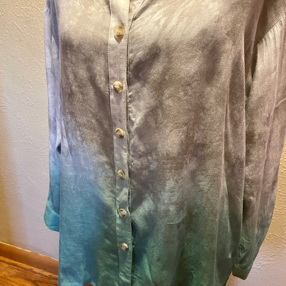 Davi & Dani Button-Up Ombré Blouse, Medium - Picture 2 of 8